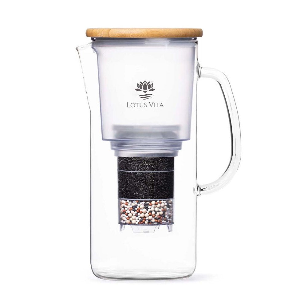 Load image into Gallery viewer, Lotus Vita filter pitcher with glass watering jug